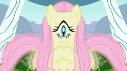 Size: 1268x712 | Tagged: safe, fluttershy, cyclops, g4, durl, hub logo, hubble, mirrored, shyclops, unitinu