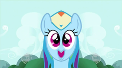 Size: 1104x618 | Tagged: safe, rainbow dash, g4, faic, female, hub logo, hubble, mirrored, unitinu