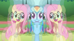 Size: 1182x658 | Tagged: safe, rainbow dash, g4, derp, female, mirrored, nightmare fuel, open mouth, smiling, unitinu