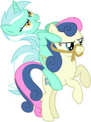 Size: 1200x1600 | Tagged: safe, artist:adcoon, bon bon, lyra heartstrings, sweetie drops, earth pony, pony, unicorn, g4, bon bon is not amused, bridle, duo, duo female, female, lyra riding bon bon, mare, ponies riding ponies, rearing, riding, show accurate, simple background, transparent background, vector