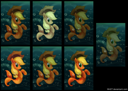 Size: 1280x908 | Tagged: safe, artist:mn27, applejack, hippocampus, merpony, g4, seaponified, seapony applejack, species swap, underwater