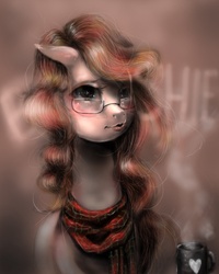 Size: 625x781 | Tagged: safe, artist:jcharlesmachiavelli, oc, oc only, pony, celestial brush, clothes, coffee, glasses, scarf
