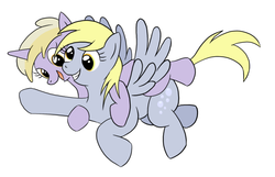 Size: 859x552 | Tagged: safe, artist:tehflah, derpy hooves, dinky hooves, pegasus, pony, g4, equestria's best mother, female, flying, happy, mare, simple background, white background