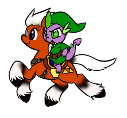 Size: 620x576 | Tagged: safe, spike, dragon, earth pony, pony, g4, crossover, dragons riding ponies, epona, epony, female, link, linkspike, mare, ponified, riding, simple background, the legend of zelda, white background