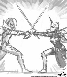 Size: 735x840 | Tagged: safe, artist:johnjoseco, nightmare moon, human, g4, crossover, ghirahim, grayscale, humanized, monochrome, sword, the legend of zelda