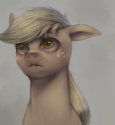 Size: 643x700 | Tagged: dead source, safe, artist:crookedtrees, applejack, earth pony, pony, g4, bust, female, portrait, scar, solo