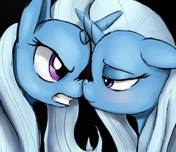 Size: 700x605 | Tagged: safe, artist:gsphere, trixie, g4, angry, female, lesbian, mare, selfcest, shipping, trixtrix