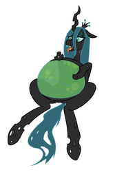 Size: 800x1200 | Tagged: safe, artist:lowkey, queen chrysalis, changeling, changeling queen, g4, belly, bellyrubs, big belly, bubble, chrysalloon, colored, fat, female, inflation, queen chrysalard, queen chrysalloon, round belly, simple background, stuffed, tongue out, translucent belly, white background
