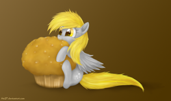 Size: 1116x654 | Tagged: safe, artist:mn27, derpy hooves, pegasus, pony, g4, eating, female, giant muffin, mare, muffin, solo, that pony sure does love muffins