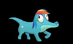 Size: 874x528 | Tagged: safe, artist:geckofex, gummy, rainbow dash, alligator, reptile, g4, black background, gatorfied, simple background, species swap