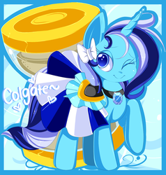 Size: 950x1000 | Tagged: safe, artist:sugaryrainbow, minuette, pony, unicorn, g4, clothes, cutie mark background, dress, female, mare, saddle, solo, tack