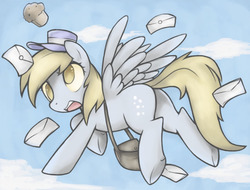 Size: 761x579 | Tagged: safe, artist:soulspade, derpy hooves, pegasus, pony, g4, butt, female, letter, mailmare, mare, muffin, plot, solo