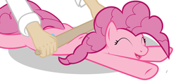 Size: 900x418 | Tagged: safe, artist:tg-0, pinkie pie, earth pony, human, pony, g4, cute, diapinkes, eyes closed, female, hand, happy, lying down, mare, massage, open mouth, prone, rolling pin, simple background, smiling, solo focus, white background