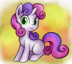 Size: 644x573 | Tagged: safe, artist:mn27, sweetie belle, pony, unicorn, g4, cute, female, filly, looking at you, sitting, smiling, solo