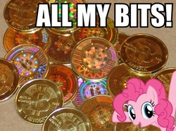 Size: 407x303 | Tagged: safe, pinkie pie, earth pony, pony, g4, all my bits, coin, female, impact font, meme, solo