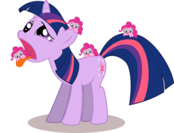 Size: 990x762 | Tagged: safe, pinkie pie, twilight sparkle, pony, unicorn, g4, female, mare, open mouth, pinkie slime, simple background, tongue out, transparent background, unicorn twilight