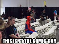 Size: 800x597 | Tagged: safe, human, bronycon, convention, cosplay, image macro, irl, irl human, male, meta, photo, spider-man