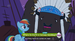 Size: 853x472 | Tagged: safe, screencap, chief thunderhooves, rainbow dash, g4, female, youtube caption