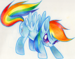 Size: 809x638 | Tagged: safe, artist:delico, rainbow dash, pegasus, pony, g4, female, pixiv, sassy, solo, traditional art