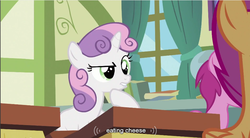 Size: 856x472 | Tagged: safe, screencap, ruby pinch, scootaloo, sweetie belle, earth pony, pegasus, pony, unicorn, g4, ponyville confidential, female, filly, foal, ponyville schoolhouse, school, youtube caption