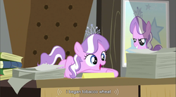 Size: 856x471 | Tagged: safe, screencap, diamond tiara, earth pony, pony, g4, ponyville confidential, book, female, filly, foal, paper, poster, youtube caption