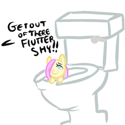 Size: 450x450 | Tagged: safe, artist:mt, fluttershy, pony, g4, but why, female, imminent flush, solo, tiny ponies, toilet