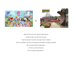 Size: 1224x984 | Tagged: safe, princess celestia, princess luna, g4, half pipe attack, kazuhiko akiyama, ninja warrior, s1 luna, sasuke, sasuke 20, text