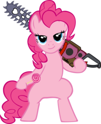 Size: 2289x2810 | Tagged: safe, artist:astringe, pinkie pie, earth pony, pony, g4, bipedal, chainsaw, crossover, female, high res, lollipop chainsaw, mare, simple background, solo, transparent background, vector