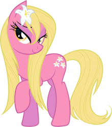 Size: 1000x1138 | Tagged: dead source, safe, artist:draikjack, lily, lily valley, earth pony, pony, g4, background pony, bedroom eyes, female, flower, flower in hair, lily (flower), mare, raised hoof, simple background, solo, transparent background, vector, wet mane