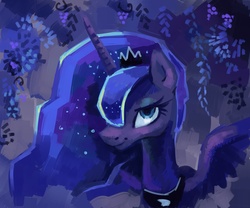 Size: 3448x2874 | Tagged: safe, artist:holivi, princess luna, alicorn, pony, g4, abstract background, bust, female, high res, mare, smiling, solo