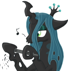 Size: 952x1000 | Tagged: safe, artist:wolferahm, queen chrysalis, changeling, changeling queen, g4, female, file, hoof hold, hooficure, music notes, simple background, solo, transparent background, whistling