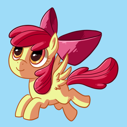 Size: 850x850 | Tagged: safe, artist:reuniclus, apple bloom, pegasus, pony, g4, female, filly, flapple bloom, flying, foal, race swap, simple background, solo