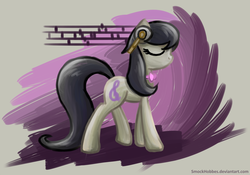 Size: 1800x1260 | Tagged: safe, artist:smockhobbes, octavia melody, earth pony, pony, g4, abstract background, female, headphones, mare, profile, solo