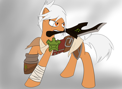 Size: 1500x1100 | Tagged: artist needed, safe, earth pony, pony, league of legends, ponified, riven, simple background, weapon