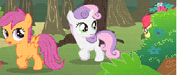Size: 350x151 | Tagged: safe, edit, edited screencap, screencap, apple bloom, scootaloo, sweetie belle, earth pony, pegasus, pony, unicorn, g4, the show stoppers, animated, bow, cutie mark crusaders, female, filly, hair bow, loop, perfect loop, trio, worried