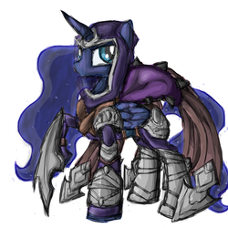 Size: 1500x1500 | Tagged: safe, artist:kittynumber7, princess luna, pony, g4, armor, crossover, female, league of legends, simple background, solo, talon, warrior luna, white background