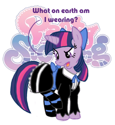 Size: 371x405 | Tagged: safe, artist:webeccagoogoo, twilight sparkle, pony, unicorn, g4, anarchy stocking, clothes, cosplay, costume, crossover, female, panty and stocking with garterbelt, socks, solo, stockinglight, stockings, striped socks, striped stockings, thigh highs