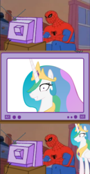 Size: 563x1084 | Tagged: safe, princess celestia, pony, princess molestia, g4, 60s spider-man, exploitable meme, male, meme, spider-man, television, tv meme