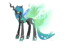 Size: 2700x1800 | Tagged: safe, artist:stupidyou3, queen chrysalis, changeling, changeling queen, g4, female, looking at you, signature, simple background, solo, standing, white background