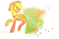 Size: 2700x1800 | Tagged: safe, artist:stupidyou3, applejack, earth pony, pony, g4, female, lasso, leaves, mare, mouth hold, simple background, solo, white background