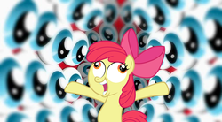 Size: 767x423 | Tagged: safe, apple bloom, earth pony, pony, g4, crazy bloom, derp, eyeball, eyes, female, filly, foal, wat