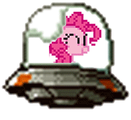 Size: 190x174 | Tagged: safe, pinkie pie, earth pony, pony, g4, animated, crossover, eyes closed, female, mare, metal slug, pixel art, simple background, solo, transparent background, ufo, vehicle