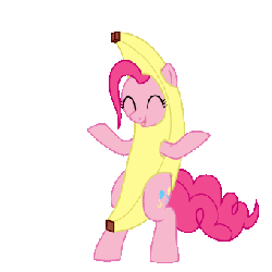 Size: 216x290 | Tagged: safe, artist:dstears, pinkie pie, earth pony, pony, g4, animated, banana, banana suit, bipedal, clothes, costume, cute, dancing, diapinkes, female, food, food costume, gif, peanut butter jelly time, simple background, solo, transparent background