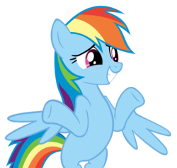 Size: 900x850 | Tagged: artist needed, safe, rainbow dash, pegasus, pony, g4, mmmystery on the friendship express, bipedal, female, mare, reaction image, shrug, simple background, smiling, solo, transparent background, underhoof, vector