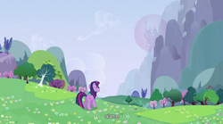 Size: 851x474 | Tagged: safe, edit, edited screencap, screencap, twilight sparkle, pony, unicorn, a canterlot wedding, g4, season 2, butt, caption, female, flower, mare, plot, solo, text, tree, youtube caption