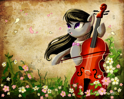Size: 1000x801 | Tagged: safe, artist:whitestar1802, octavia melody, earth pony, pony, g4, bipedal, cello, female, flower, mare, musical instrument, solo