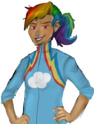 Size: 602x786 | Tagged: safe, rainbow dash, human, g4, female, humanized, simple background, solo, transparent background