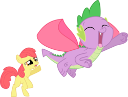 Size: 1027x777 | Tagged: safe, artist:tensaioni, apple bloom, spike, g4, bow, simple background, transparent background