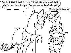 Size: 800x600 | Tagged: safe, artist:weaver, spike, twilight sparkle, dragon, pony, unicorn, g4, black and white, blushing, book, dialogue, estrus, female, gif, grayscale, male, mare, monochrome, non-animated gif, porn, raised hoof, ship:twispike, shipping, shivering, simple background, straight, strategically covered, sweat, white background