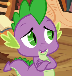 Size: 730x768 | Tagged: safe, screencap, spike, dragon, g4, it's about time, season 2, baby, baby dragon, cropped, crossed arms, fangs, golden oaks library, green eyes, interior, male, purple scales, purple skin, slit pupils, solo
